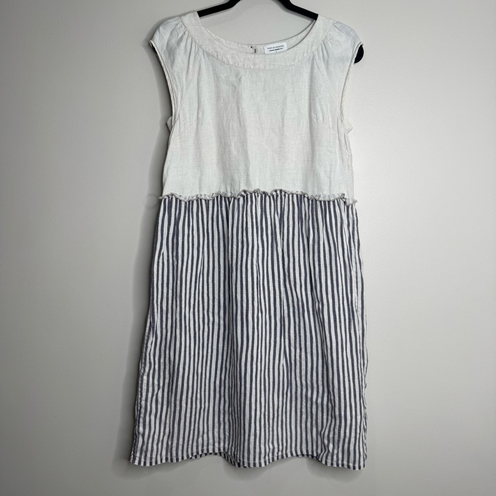 Pont de Chalons 100% Linen Relaxed Coastal Resort Boho Cap‎ Sleeve Mini Dress 2